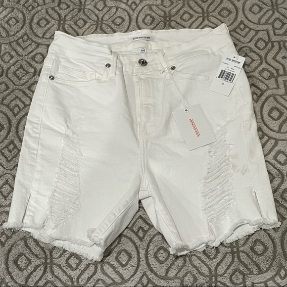 NWT! Good‎ American White Distressed Denim Cut Off Jean Shorts Size 6/28 - Picture 1 of 6